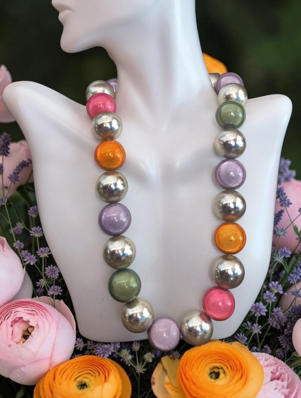 Multicolor Gumball Colorful Statement Bead Necklace